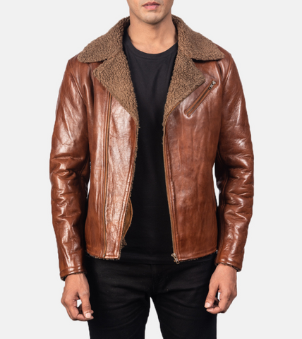  Pacific Brown Shearling Men's Leather Bomber Jacket 
