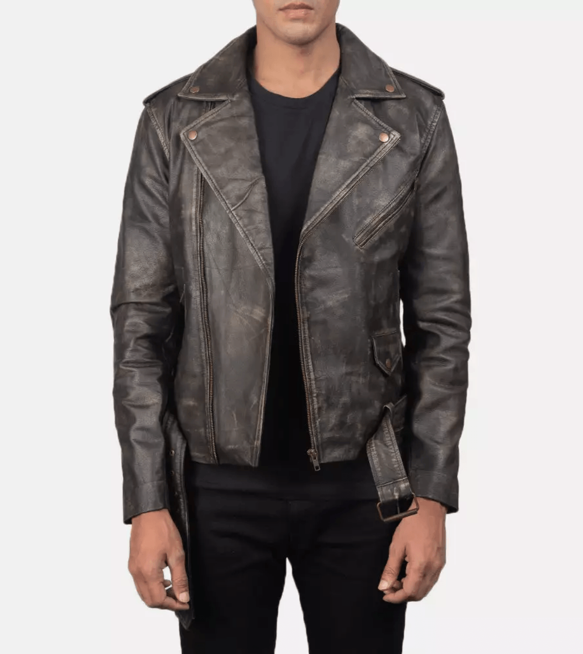 Men's Distressed Leather Biker Jacket