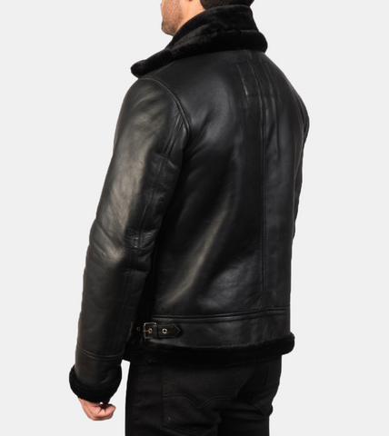 Dewey Men's Black Shearling Leather Jacket