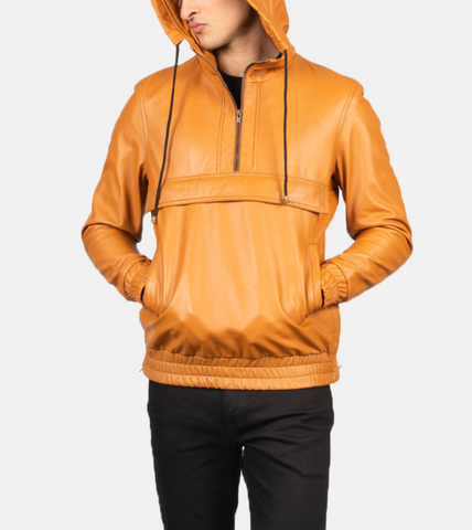 Chasity Orange Hooded Leather Pullover Jacket