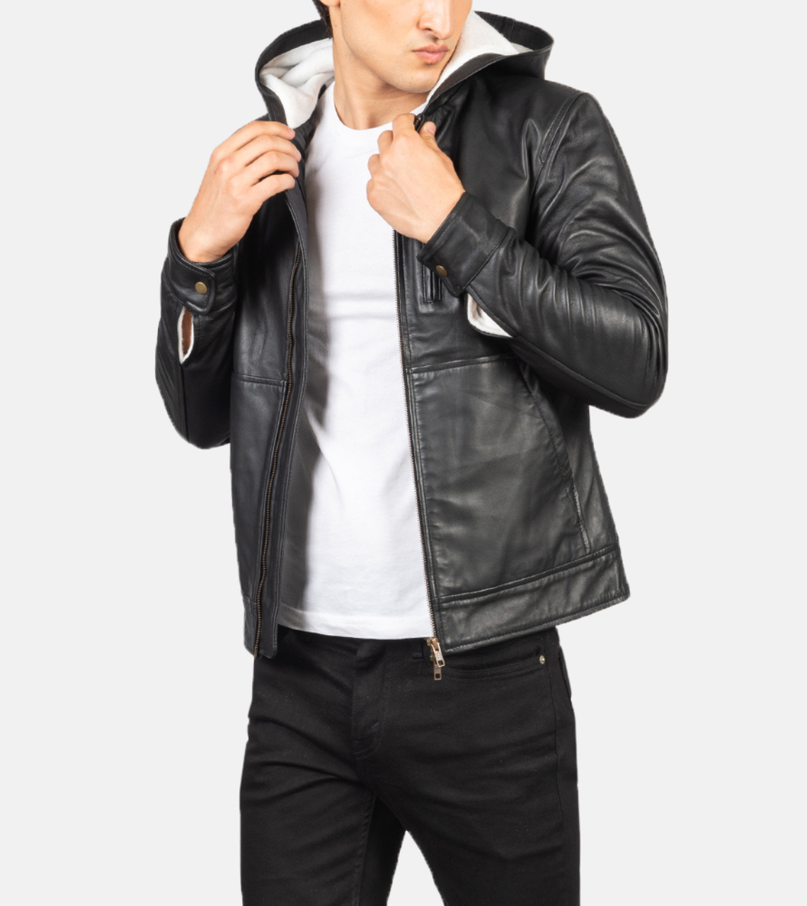 Hooded Leather Bomber Jacket