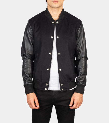 Shane Black Hybrid Varsity Leather Jacket For Men's