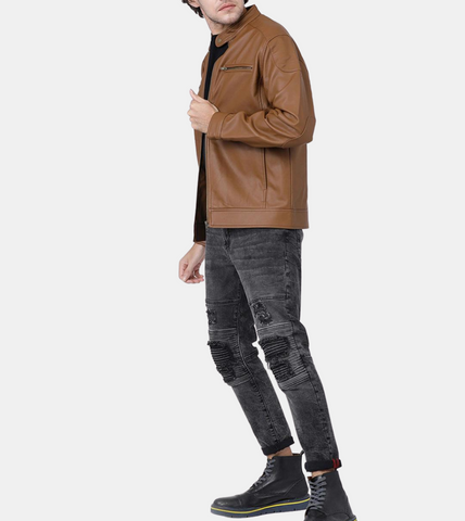 Men's Tan Brown Leather Jacket 