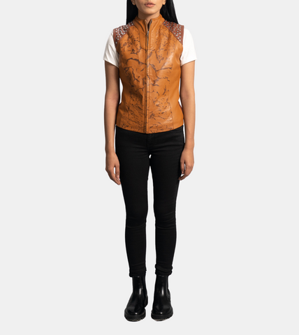 Women's Brown Studded Leather Vest