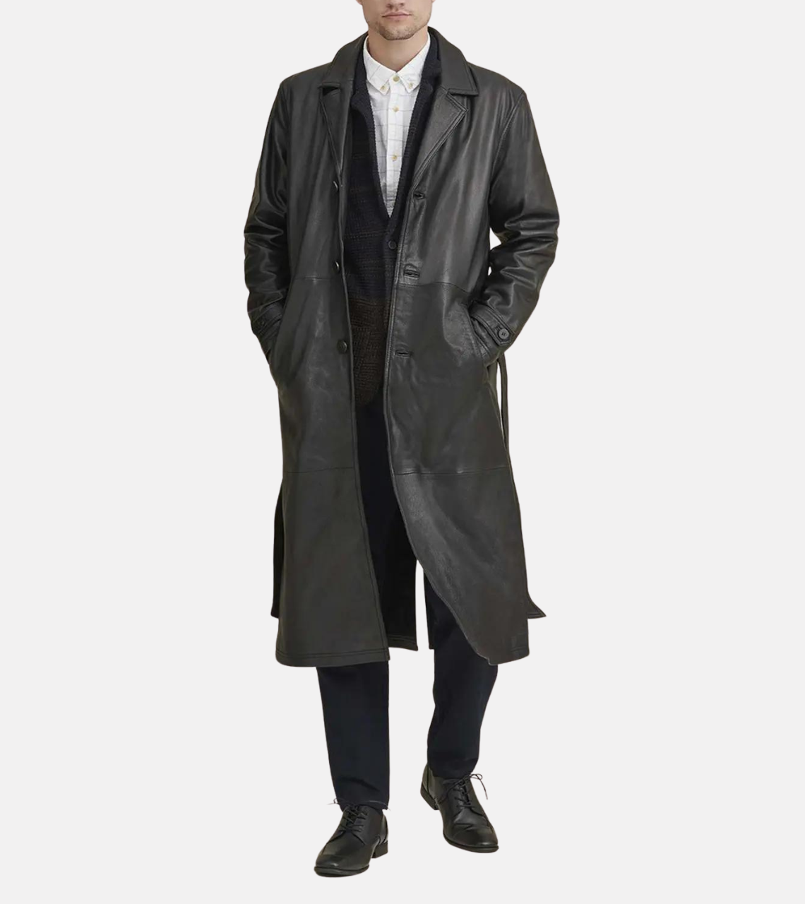  Classico Black Leather Trench Coat For Men's