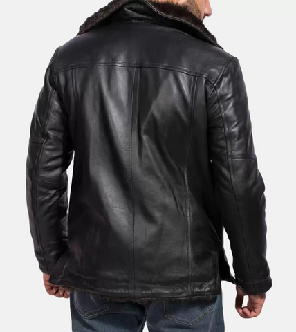 B3 Bomber Black Furrmax Men's Leather Coat Back