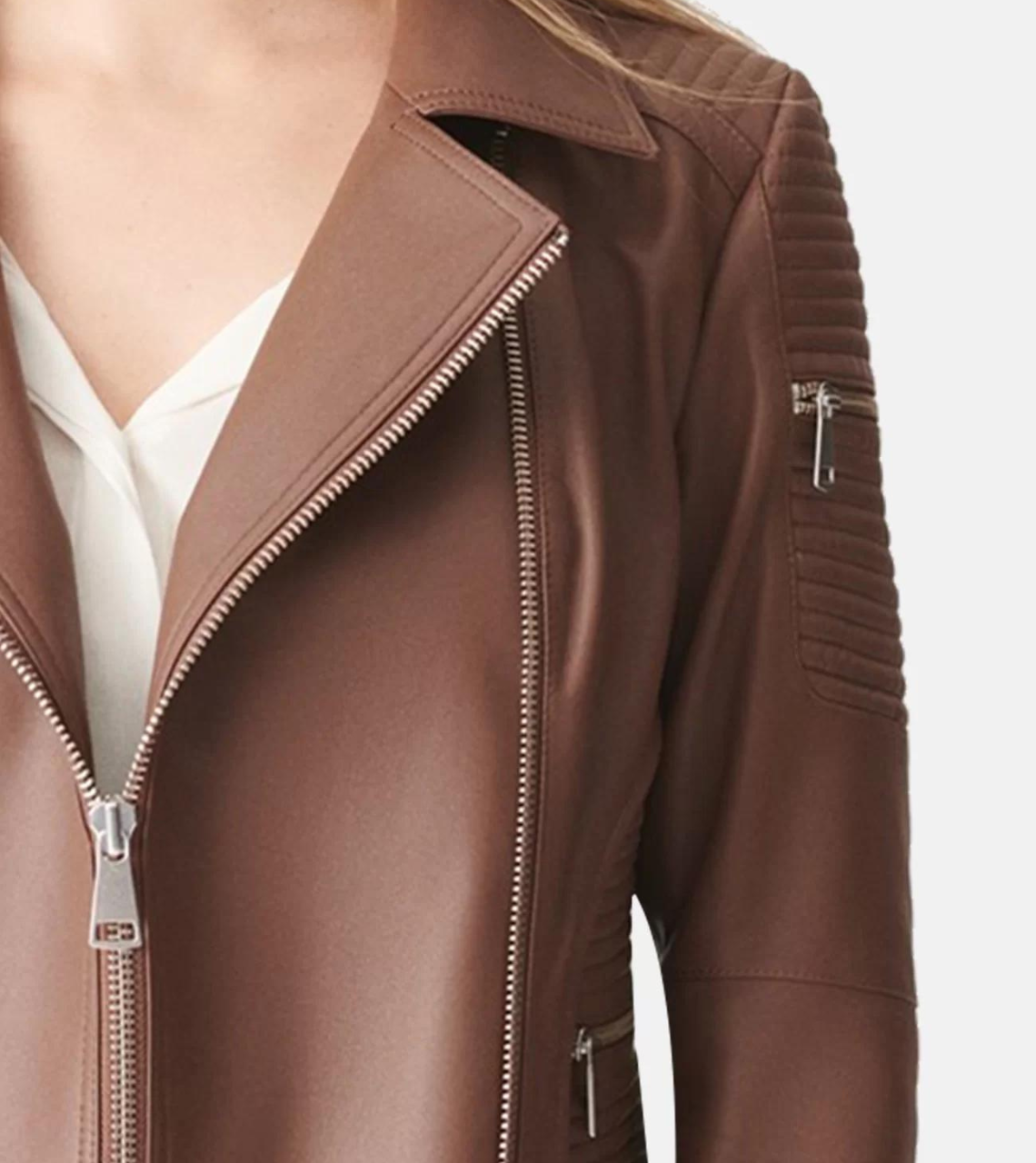 Women's Tan Brown Biker Leather Jacket