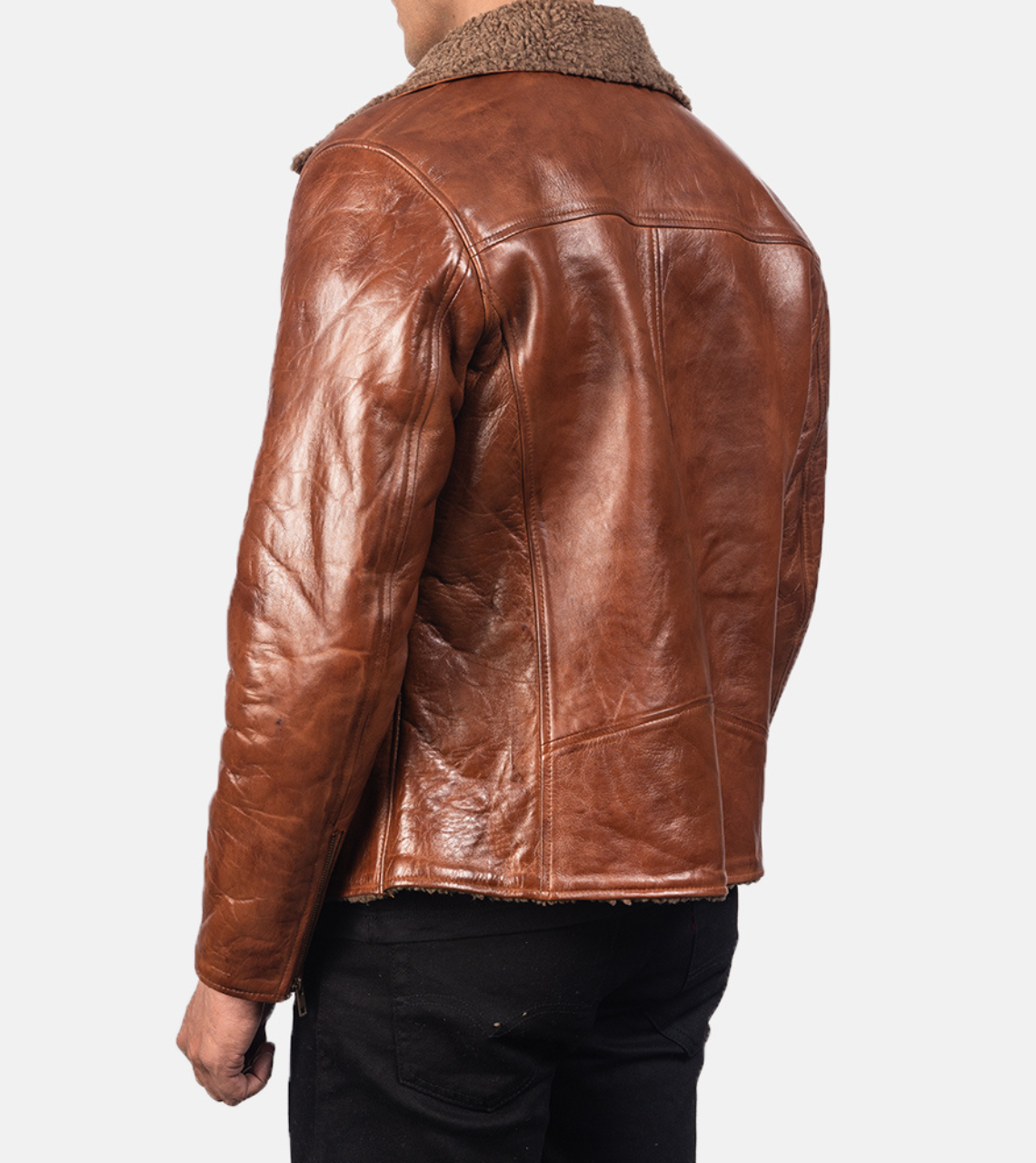  Pacific Brown Shearling Men's Leather Bomber Jacket Back