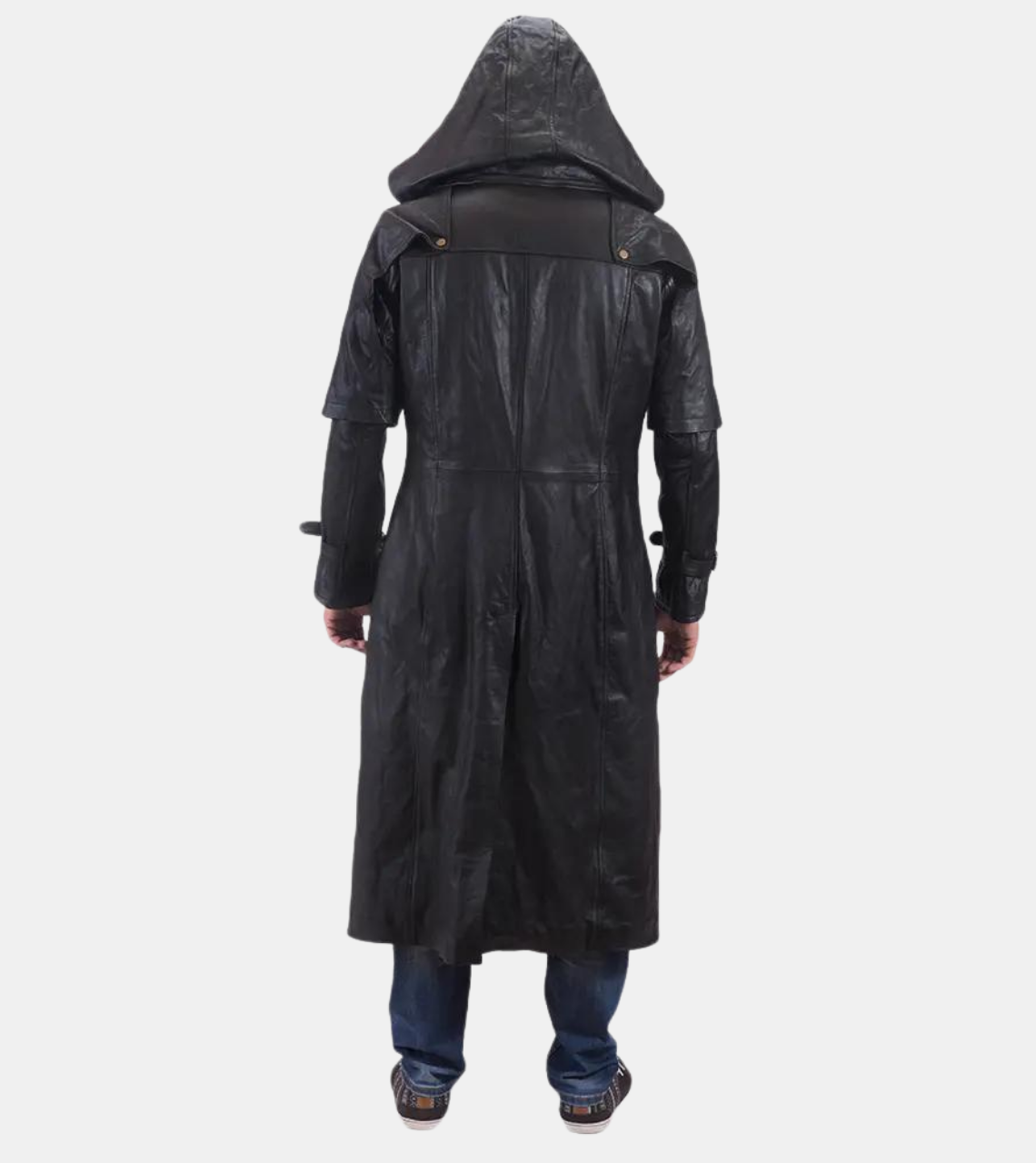 Oliver Men's Black Hooded Leather Coat Back