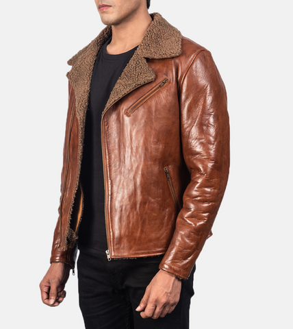  Pacific Brown Men's Leather Bomber Jacket 