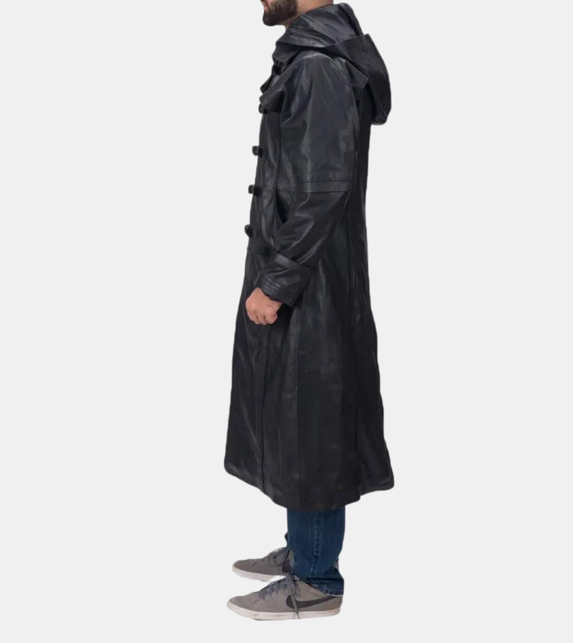 Black Hooded Leather Coat