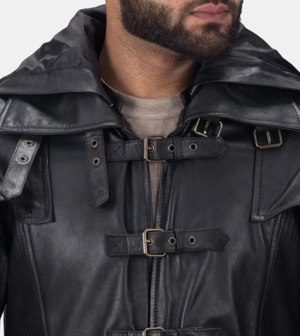 Oliver Black Hooded Leather Coat For Men's