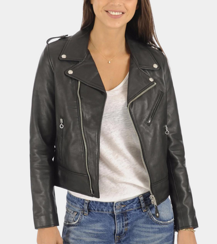 NotchOut Black Women's Biker Leather Jacket