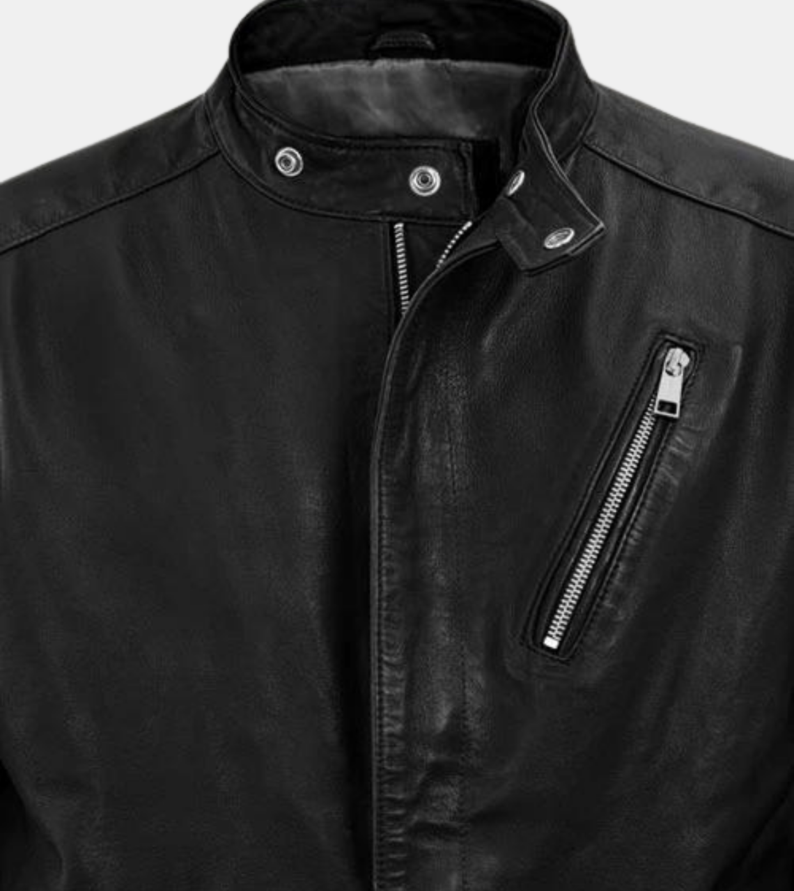 Gespare Men's Black Biker's Leather Jacket Zipper