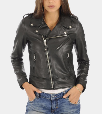  Black Biker Leather Jacket