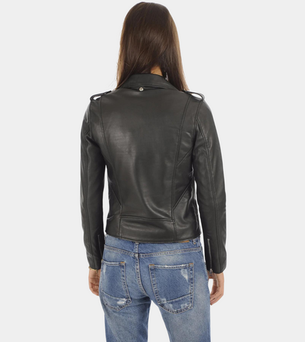 NotchOut Black Biker Leather Jacket Back