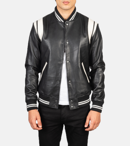 Dante Varsity Bomber Leather Jacket For Men's