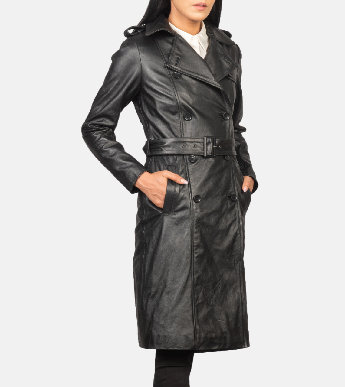 Double Breasted Women's Leather Coat