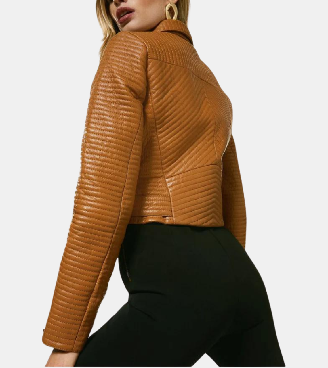 Tan Brown Women’s Biker Leather Jacket Back