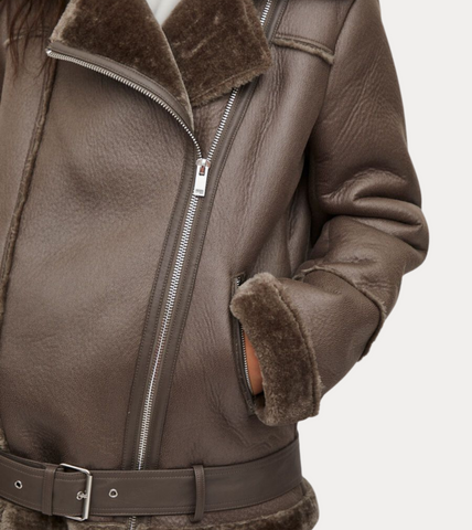 B3 Brown Shearling Leather Jacket For Women's