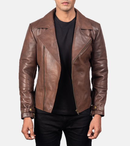 Bollons  Brown Leather Biker Jacket