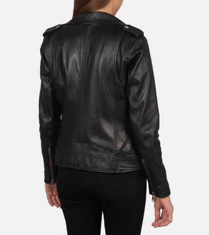 Campbell Women's Biker Leather Jacket Back