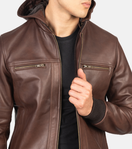 Brown Leather Bomber Jacket