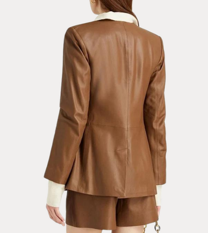 Patricia Brown Leather Blazer For Women's