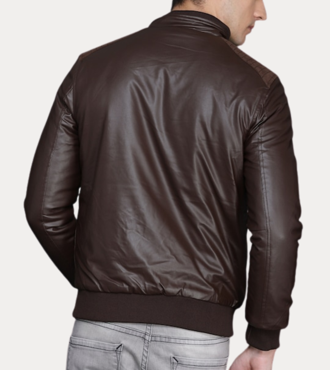 Lightweight Brown Men's Biker Leather Jacket Back