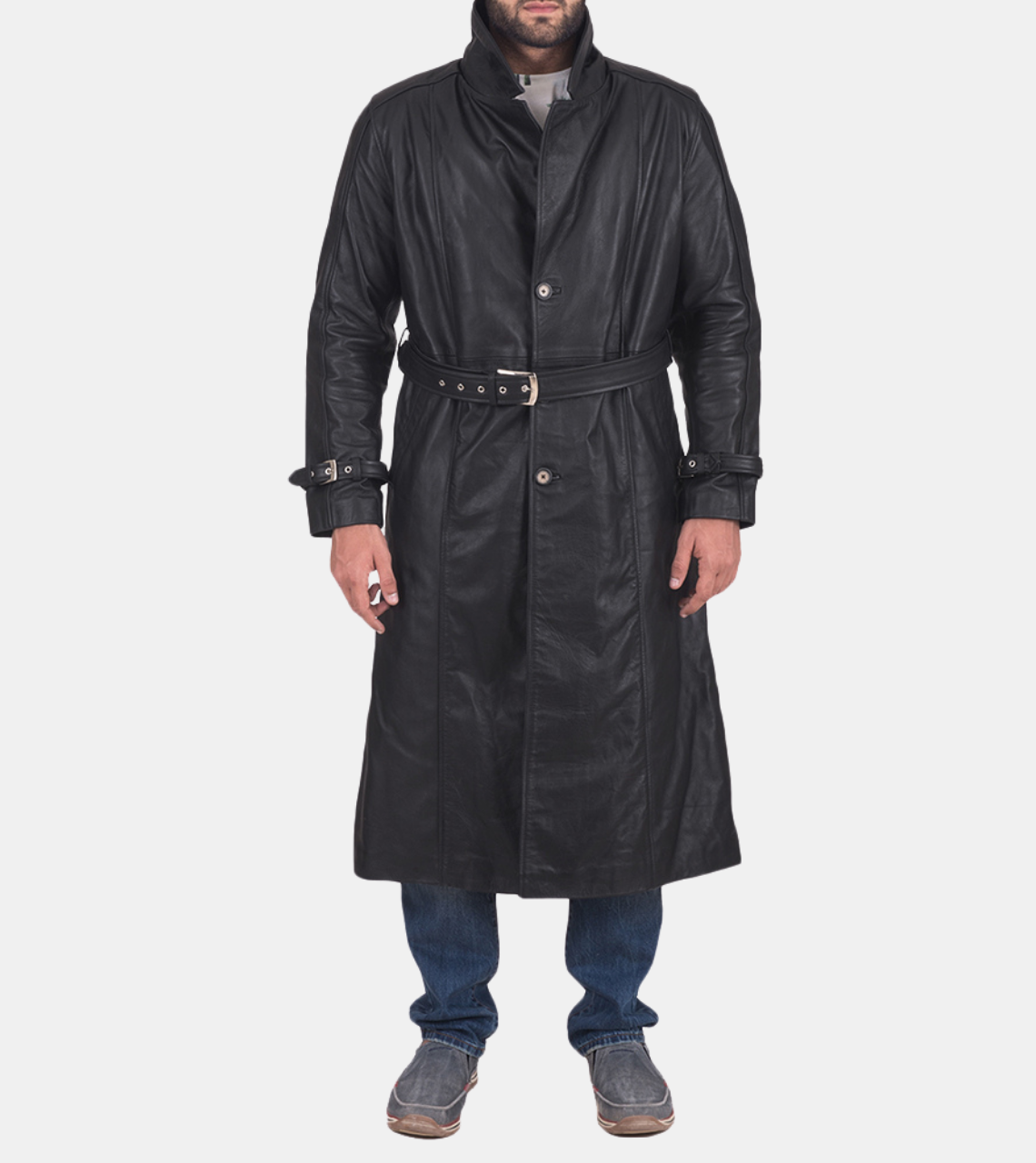 Dion Men's Black Distressed Leather Coat