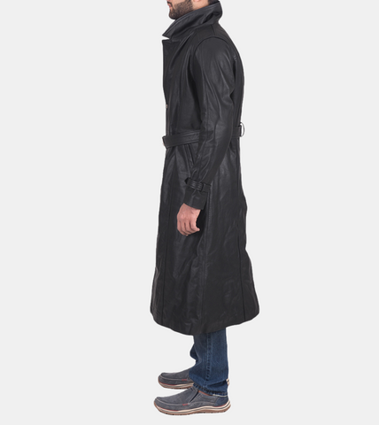 Dion Men's Black Distressed Leather Coat