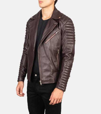 Men's Puff up Biker Leather Jacket 