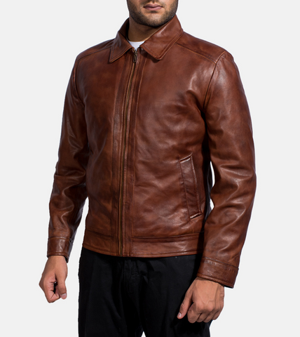 Wick Inspired Brown Men's Leather Jacket Zippered