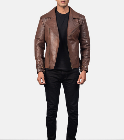 Brown Men's Bollons Leather Biker Jacket