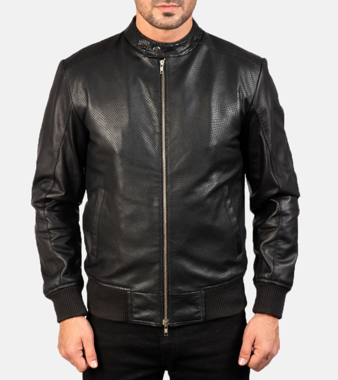 Rocher Percé Black Men's Leather Bomber Jacket