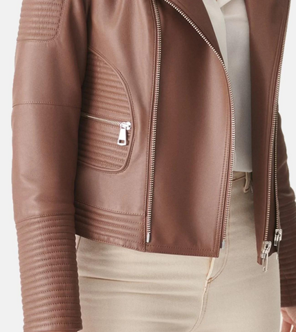 Women's Tan Brown Biker Leather Jacket