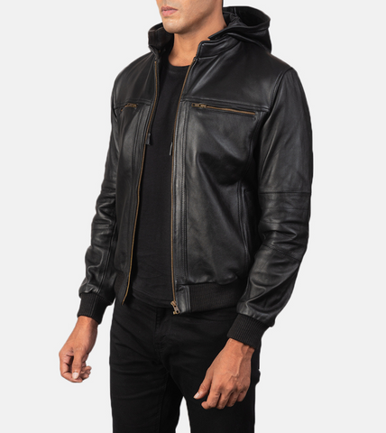 Black Caillou Men's Leather Bomber Jacket