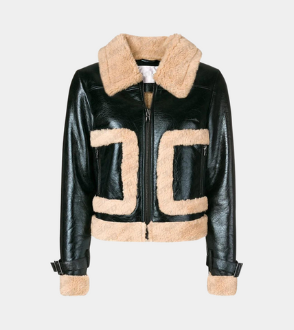 Black Women's Leather Shearling Jacket