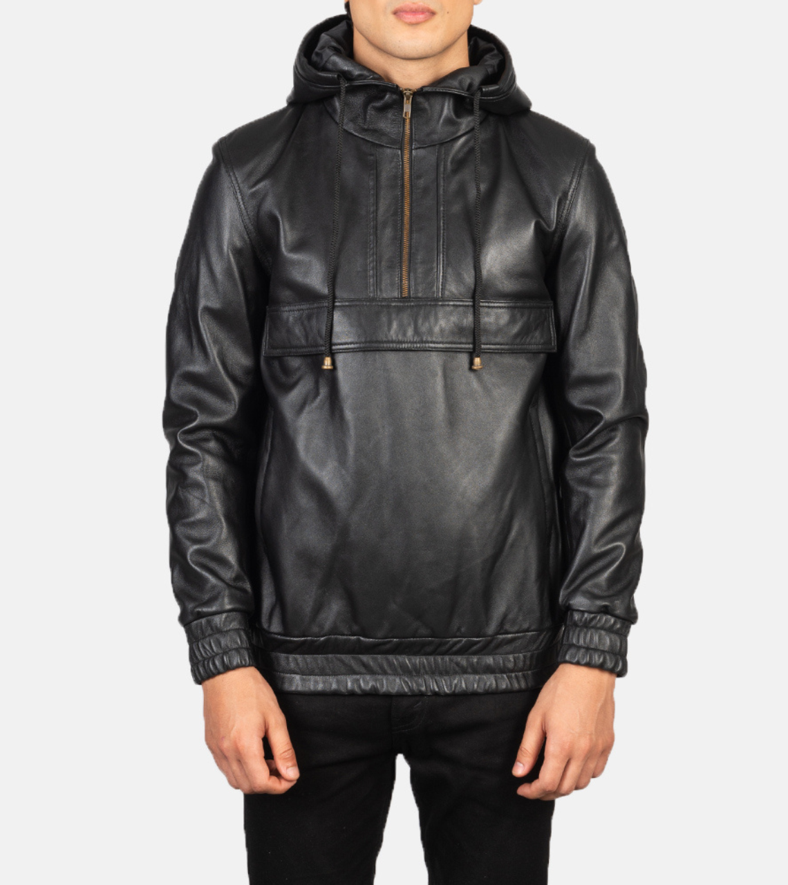 Chasity Black Hooded Leather Pullover Jacket