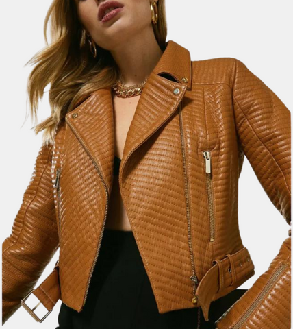 Tan Brown Women’s Biker Leather Jacket