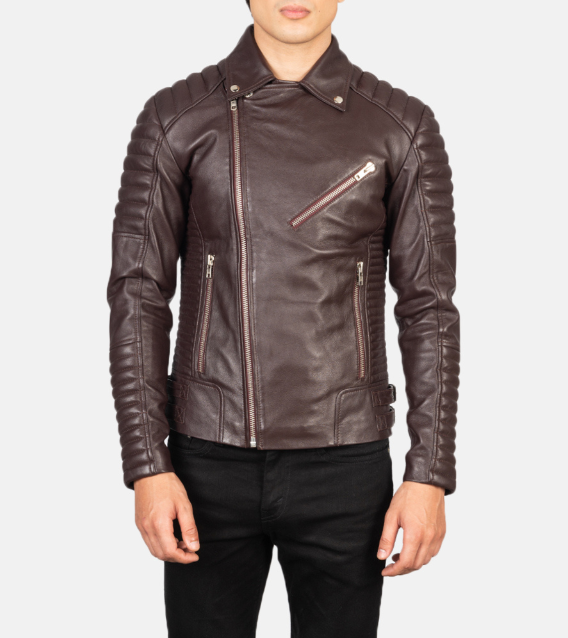  Puff Up Brown Biker Leather Jacket 