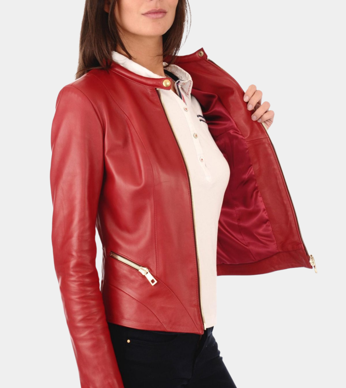  Red Women's Biker Leather Jacket