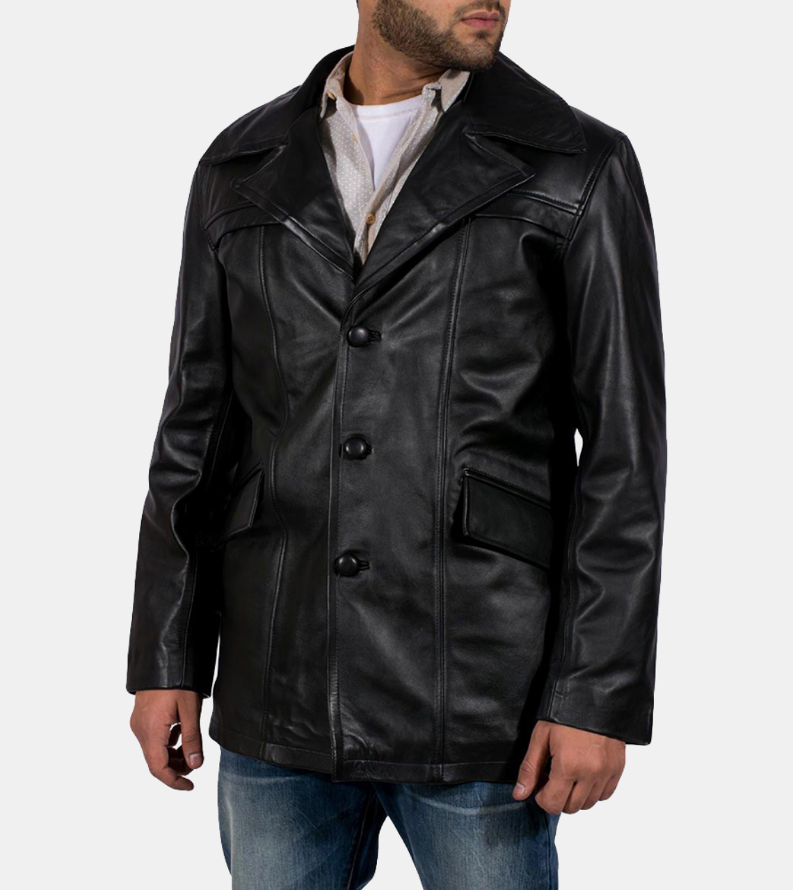  Men's Black Leather Coat 