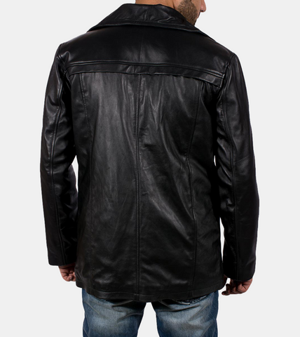  Hadley Men's Black Leather Coat Back