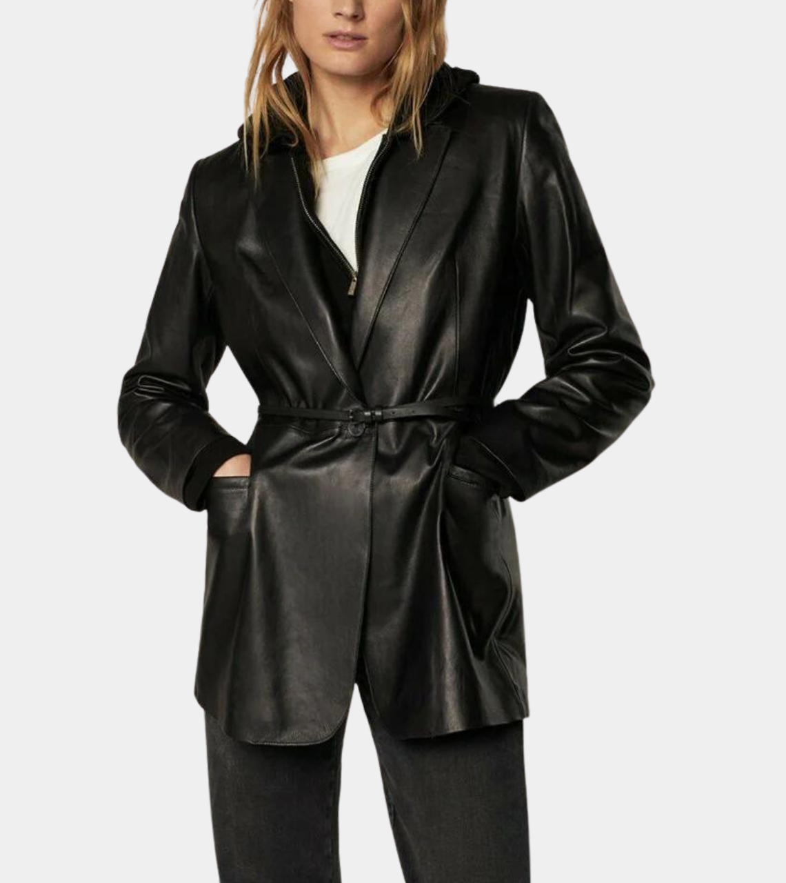 Sleek Black Women's Leather Blazer
