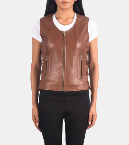 Astrede Women's Brown Leather Vest