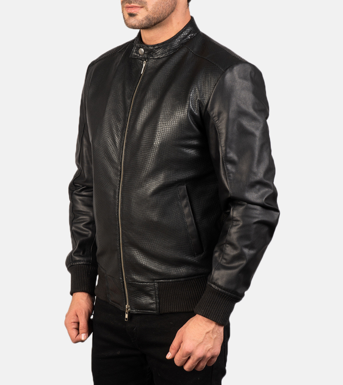  Men's Leather Bomber Jacket