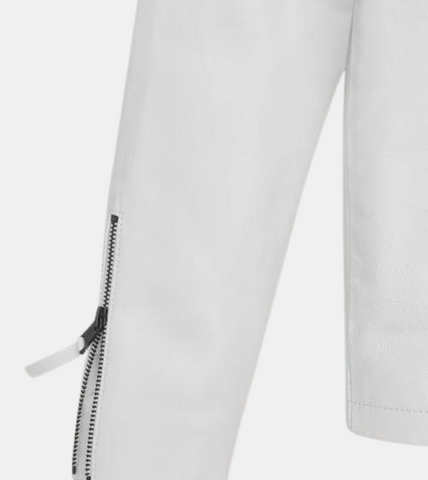 Consuel Men's White Leather Jacket Cuff
