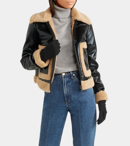 RAF Aviator Black Women's Leather Shearling Jacket