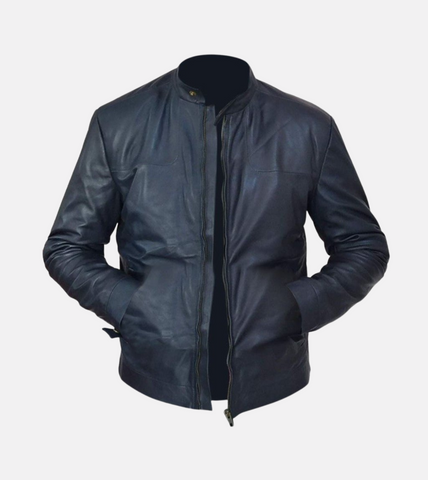 Jacobs Men's Blue Biker Leather Jacket